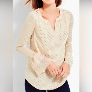 Talbots blouse with gold polka dots